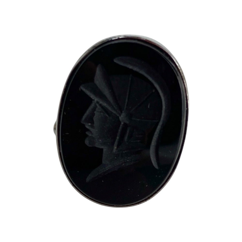 Vintage Men’s Cuff Link and Tie Tack Set Black Intaglio Sterling Silver - Picture 2 of 6